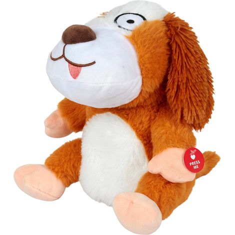 Peluche Animée Chien "Fou" 19cm Marron