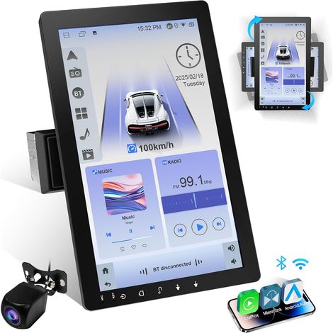 360° Autoradio Rotatif, Auto Stereo 1 Din, Écran Tactile IPS 10.1 Pouces avec Carplay sans Fil et Android Auto, Car Play avec Caméra de ReculRadio FMLien MiroirNavigation GPSCommande Vocale (1/5)