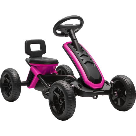 Pédales de kart avec roues EVA antidérapantes Châssis métallique Charge 30 kg pour garçons et filles 2-5 ans Rose (1/5)