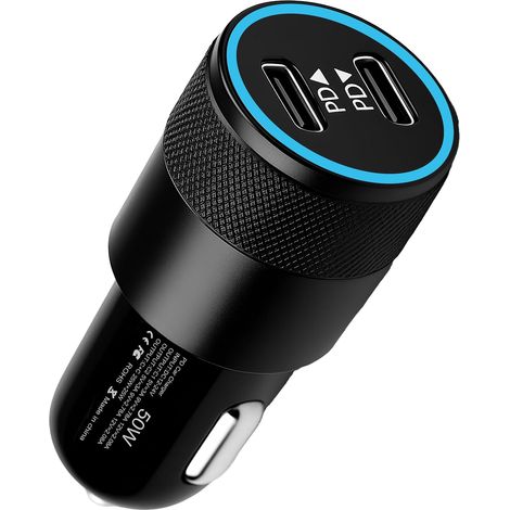 60W Chargeur Allume Cigare USB C, QC3.0 12V Double PD Chargeur Rapide Voiture Cigare USB C Adaptateur de VoitureType C Adaptateur Voiture Compatible avec Galaxy S23/S22/S21 Huawei Xiaomi (1/5)