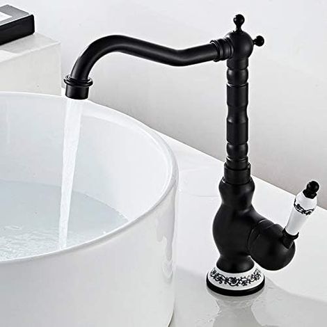 Mitigeur monocommande en laiton style vintage antique, robinet polyvalent haute qualité adapté pour cuisine et salle de bains-Noir