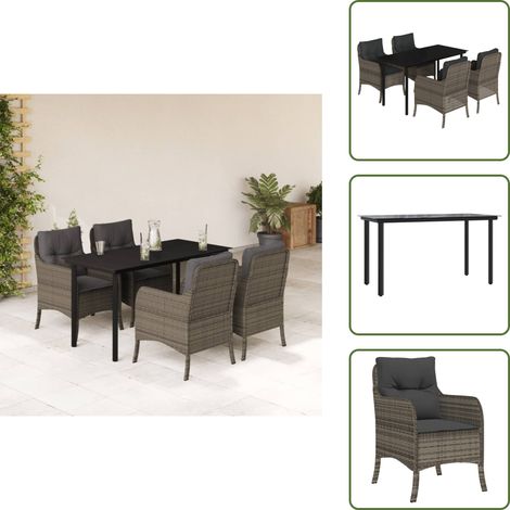 The Living Store 5-tlg. Garten-Essgruppe mit Kissen Grau Poly Rattan - Gartentisch (1/5)