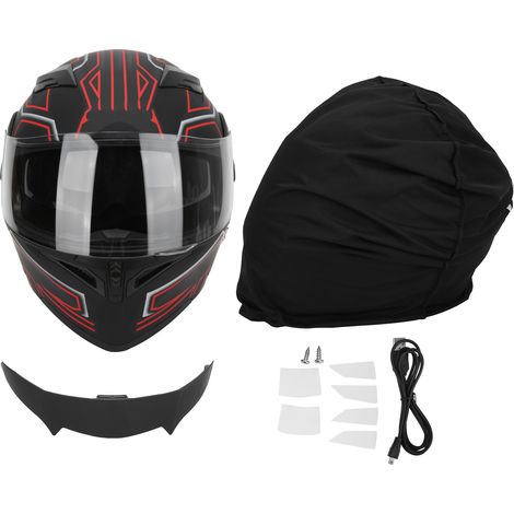 Casque moto électrique Bluetooth modèle relevable noir givré rouge avec aileron arrière XXL (1/5)