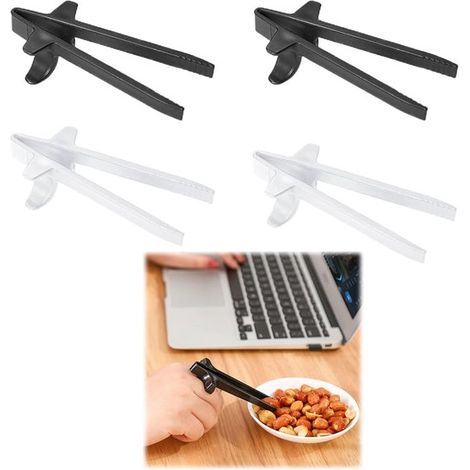 Lot de 4 pinces à snacks pour gamers – Plastique ABS, mains anti-graisse, distributeur de snacks pratique pour gamers et personnes multitâches, blanc/noir (1/5)