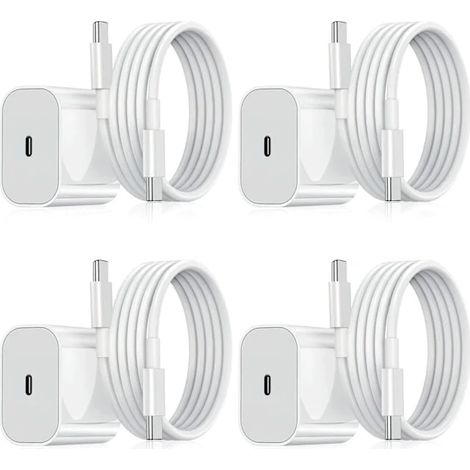 Lot de 4 chargeurs rapides Samsung 20 W avec câble USB-C et prise murale pour téléphones Galaxy (blanc) (1/4)