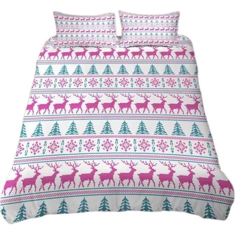 Parure de lit sapin de Noël, rouge et vert, microfibre 90 g/m², 220 x 260 cm avec 2 taies d'oreiller (1/4)