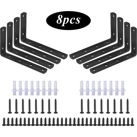 Équerre de Fixation,8 Pcs en Forme de L à Angle Droit Bracket en Acier Inoxydable Noir,Équerre étagère 125mm x 75mm x 20mm/Support d'angle Brace avec 48 Pcs Vis et 16 Pcs Ancres (1/5)