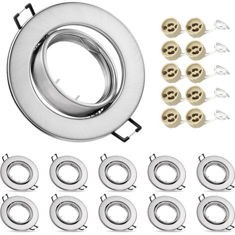 10x Cadre Encastrable GU10, Douille GU10 pour Spots LED Encastrables, Spots de Plafond Orientables à 30°, Diamètre Extérieur 90 mm, Découpe Ø65-80 mm Compatible LED et Halogène (Sans Ampoule),Blanc