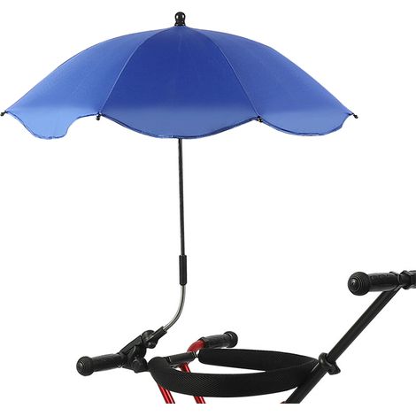 Sombrilla azul, ajustable y portátil con clip de sujeción (UPF 50+, 360°) para patio y cochecito. (1/5)