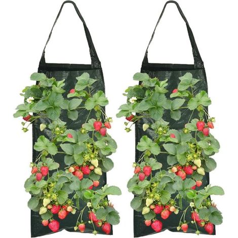 Lot de 2 sacs de plantation pour fraises avec 8 trous, durables, respirants, sacs de plantation avec poignées pour plantes/herbes/fleurs