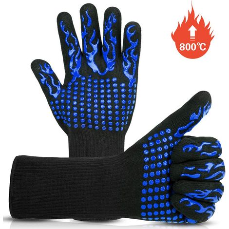 1 Paire Gants barbecue, Résistance chaleur 800°C, Silicone antidérapant, Protection avant-bras, Cuisson soudage (1/4)