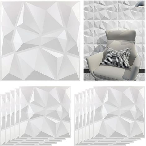 12 Panneau Mural Decoratif 3D, Blanc mat 30 x 30 cm, Panneaux Muraux 3D, 3D de Conception de Diamant pour le Bureau à la Maison ou le Décor Intérieur de Studio (1/5)