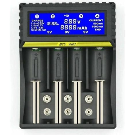 Caricabatterie multifunzionale BTY407 per batterie 18650 Li-ion/NiMH/NiCd/5AA/7AAA/9V (1/4)