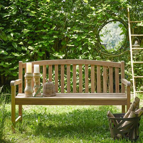 Berah Getah – Banc de jardin en teck brut 150x60cm – Assise incurvée pour confort – Bois imperméable et imputrescible – Montage à assembler