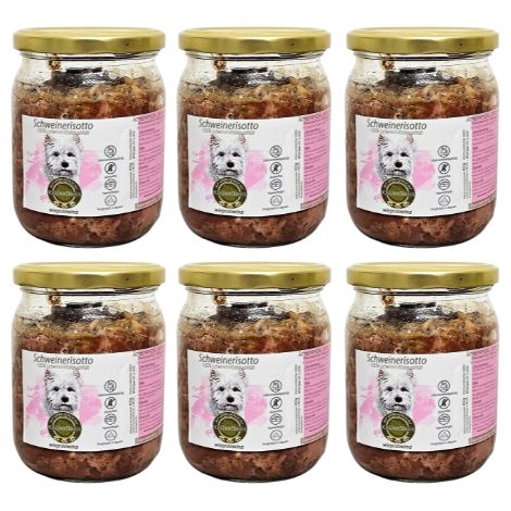 6 portions de risotto au porc 400 g  Aliment cuisiné pour chien  Allergies alimentaires  Faible en matières grasses