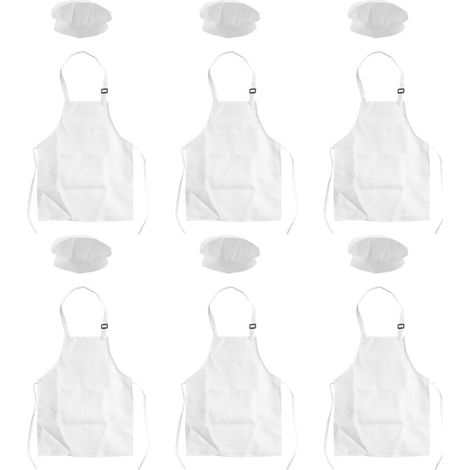 Ensemble Tablier Et Toque Chef Enfants 12 Pièces Ajustable Avec Poches Blanc 2 À 6 Ans (1/4)