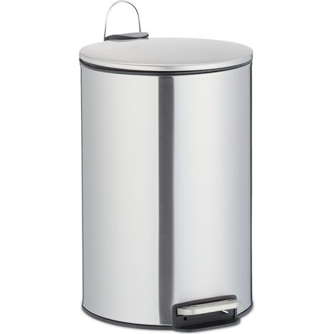 Relaxdays Bidone Rifiuti da Bagno, 12 Litri, Sistema Soft-Close, con Cesto Interno Estraibile e Manico, Argentato