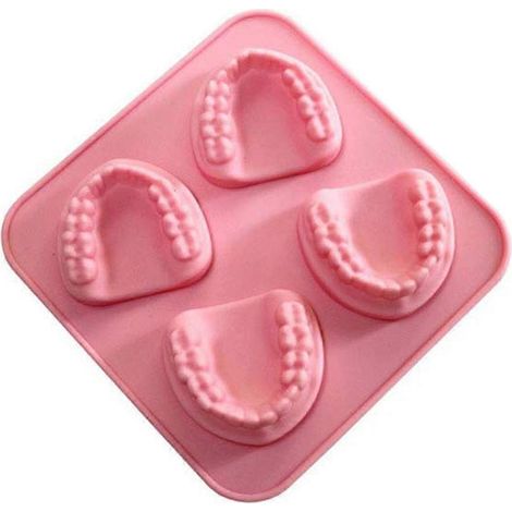 Eiswürfelform aus Silikon mit 4 Löchern in Form von Gebisszähnen – DIY-Eiscremeform – Lustiges Scherzgeschenk für Zahnärzte im Seniorenalter