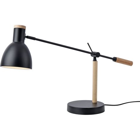 Lámpara de mesa Wattsatford E27 metal y madera 67 x 38 x 18 cm acabado negro y natural 030009550 (1/5)