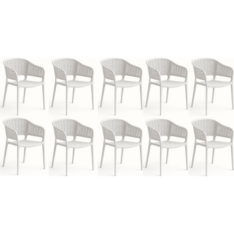 Lot de 10 chaises de jardin empilables en résine coloris blanc - Longueur 59 x Profondeur 56 x Hauteur 79 cm (1/5)