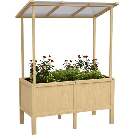 Potager surélevé en bois de sapin avec toit protecteur, trous de drainage et doublure polaire intégrée, résistant aux intempéries, dimensions 110×60×152 cm, idéal pour cultiver vos plantes et légumes
