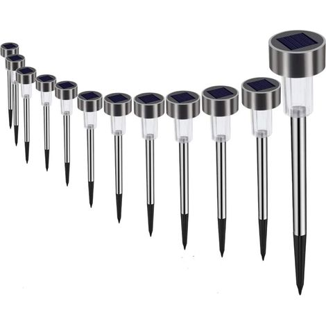 Set mit 12 LED-Solar-Gartenleuchten für den Außenbereich, Edelstahl, wasserdicht, für Rasenflächen und Wege (farbige Lichter) (1/5)