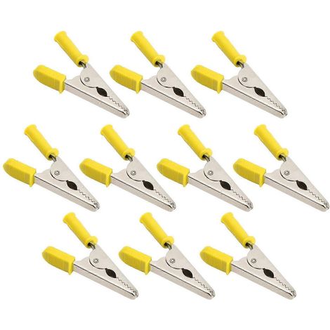 10 Stück Krokodilklemmen J.60047, 20 mm Öffnung, Messing, Batterieprüfklemme für elektrische Prüfungen, gelb