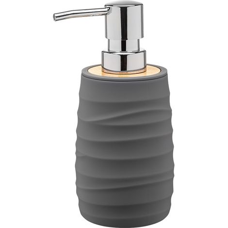 AZURO Seifenspender mit Pumpe, mattgrau, Soft-Touch-Material, Bambusprägung, Wellenmuster (1/4)