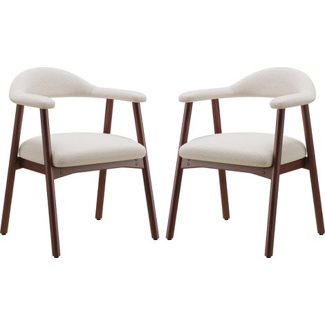 COLAMY Lot de 2 Chaises de Salle à Manger Modernes Style Scandinave, Assise Rembourrée Confortable, Pieds en Bois Massif, Dossier Ergonomique Enveloppant, Beige