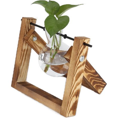 Plant terrarium with wooden stand, glass vase, desktop planter for home and office decoration (wooden frame, 1 bottle) (1/5)