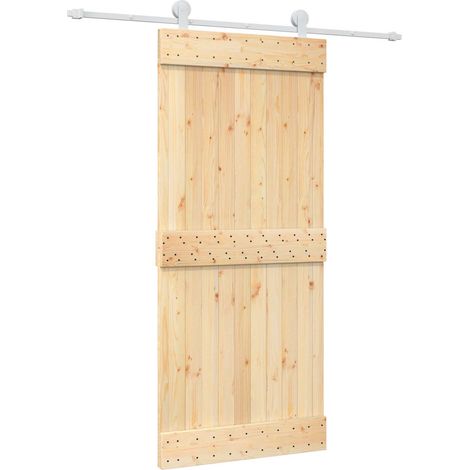 Sliding Door Natural and White 90 x 210 cm Solid Pine Wood vidaXL (1/5)