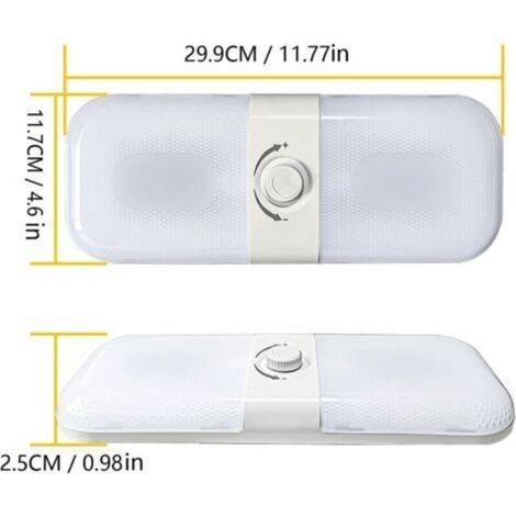 Plafonnier LED 12V pour camping-car – Intensité variable – Lumière blanche, chaude et jaune – 2 lampes avec fonction mémoire