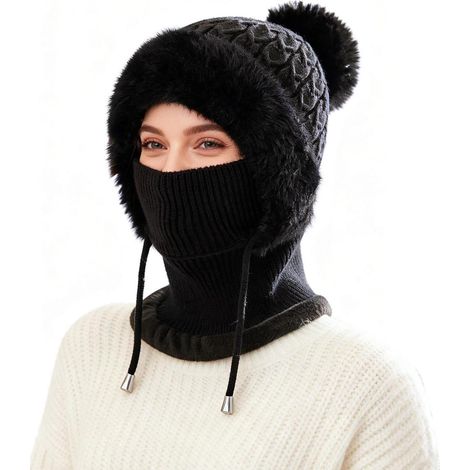 Damen Sturmhaube 3-in-1 Thermo-Fleece Balaclava winddicht für Outdoor Schwarz (1/5)