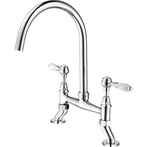 Robinet de Cuisine, RKF0365 Moderne Cuisine Robinet, 2 Trous 2 Poignées Mitigeur Cuisine, 59A Laiton, Poignée en Céramique, Anticorrosion, Durable (1/5)