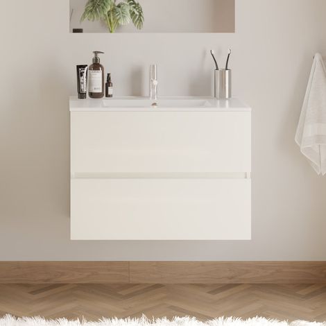 Meuble de salle de bain 60cm simple vasque - sans miroir - 2 tiroirs - nebraska (bois clair) - IDA (1/4)