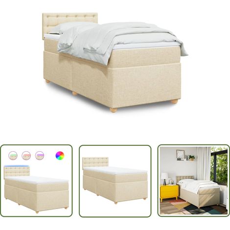 The Living Store Sommier à lattes de lit avec matelas Crème 80x200 cm Tissu - Lit Plateforme - Lit Crédence - Lit Design - Lit Moderne - Lit Chambre Adulte (1/5)