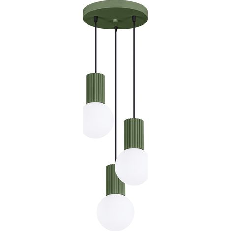 Suspension ronde moderne 3 feux olive/blanc en verre (1/5)