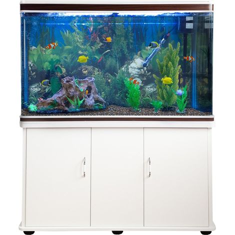 MonsterShop - Acquario 300 Litri con Armadietto Bianco e Kit con Piante e Ghiaia Naturale 143cm x 120cm x 39cm (1/5)