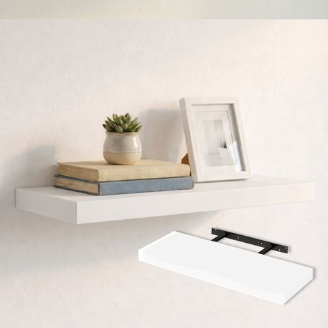 Mensole da Parete in Legno con Staffe a Scomparsa BIANCO 80CM