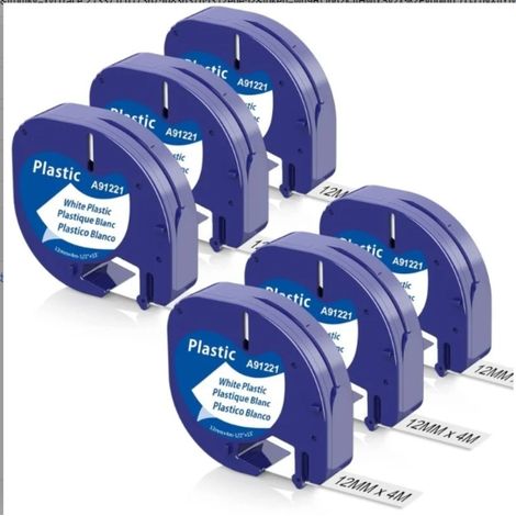 Rollen kompatibles Dymo-Band (12 mm x 4 m) für die Etikettendrucker Dymo Letratag XR, LT-100H, LT-100T und Letratag 200B, Dymo Letratag Reflow-Band, schwarze Kunststofffolie auf weißem Hintergrund (1/5)