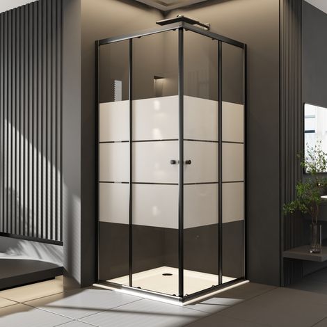 Boromal Gestreift Duschkabine 100x100cm Eckeinstieg mit Schiebetüren, Höhe 185cm, 6mm ESG Glas Duschabtrennung Doppel Schiebetür, Über Einer Duschwanne Oder Fliesen Montiert, Schwarz (1/5)