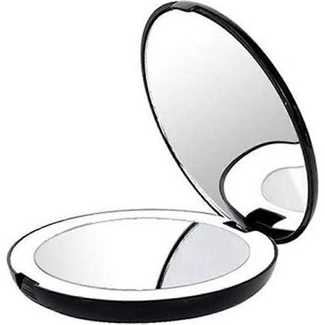 Miroir pliant avec éclairage LED, loupe grossissante x10, noir-- (1/5)
