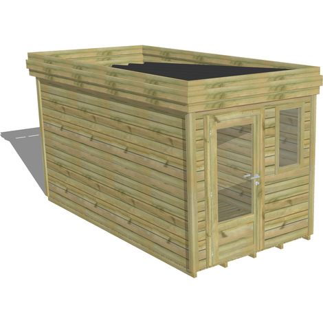 ABRI DE JARDIN bois Pin autoclave 27mm - 2,14x4,34m / 9,3m2 - Bac acier - Plancher bois (1/5)
