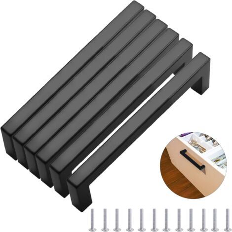 Lot de 6 Poignée de Meuble Cuisine, Poignee Porte Cuisine Noir Entraxe 128mm Aciers Inoxydable Poignée Placard, Poignee Meuble Cuisine, Poignée Tiroir pour Armoire (1/5)