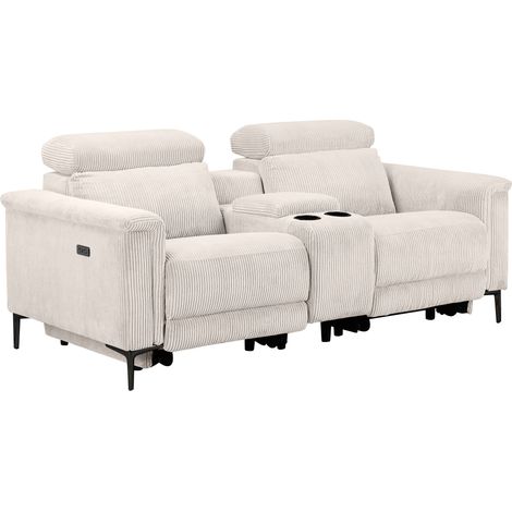 Lund-Fauteuil inclinable double avec fonction électrique en velours côtelé crème (1/5)