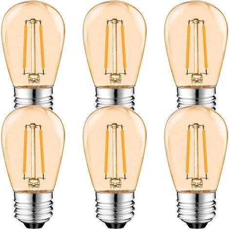 S14 E27 Edison LED Light Bulb, 2W Vintage Filament Lamp, Amber, Warm White 2700K, 360° Beam Angle, Non-Dimmable, 6-Pack [Energy Class G]
