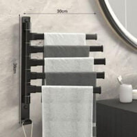 Porte-serviettes mural rotatif noir en aluminium avec 3 barres, barre à serviettes pivotante pour salle de bain, accessoire de rangement durable et fonctionnel