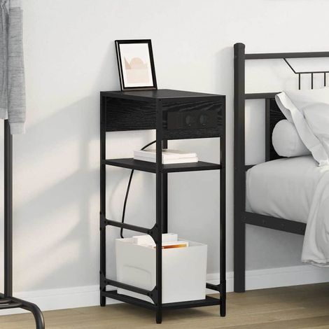 vidaXL Bedside Cabinet Black Oak 40 x 27 x 76 cm Engineered Wood