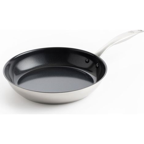 GreenChef Profile Plus Padella in Antiaderente Ceramica Sana in Acciaio Inox da 30cm, Senza PFAS, Induzione, Resistente, Sicuro al Forno fino a 200˚C, Argento e Interni Nero (1/5)