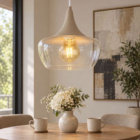 LED Hängeleuchte Pendelleuchte Wohnzimmerlampe Höhenverstellbar Sand Metall D 30 cm (1/5)